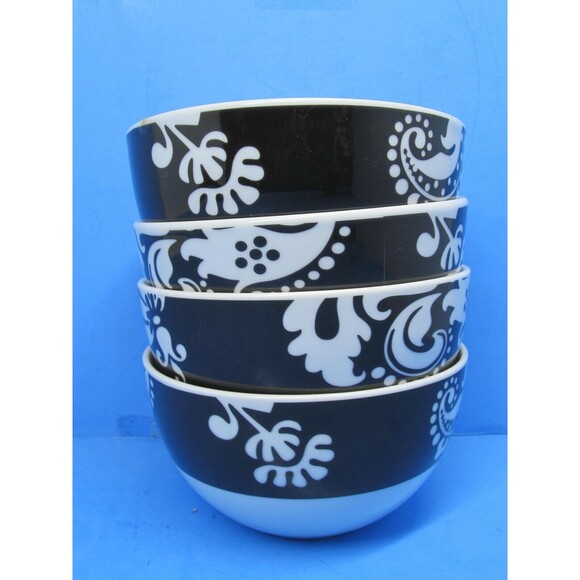Shannon Palace Damask Noir White On Black On White Cereal Bowls Set Of 4 Bowls - Picture 1 of 8